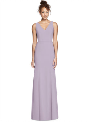 Sleeveless V-neck floor-length bridesmaid dress in dusty lavender