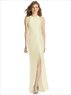 Bella bridesmaid dress BB121 in ivory, sleeveless high neck with front slit