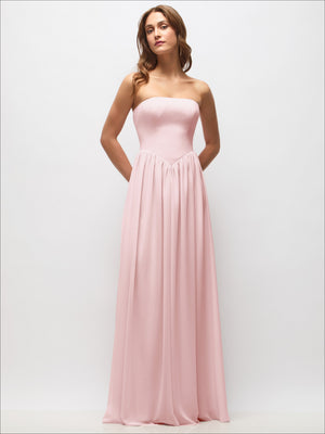 Strapless Basque Drop Waist Chiffon Maxi Dress with Shirred Skirt