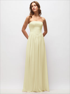 Strapless Basque Drop Waist Chiffon Maxi Dress with Shirred Skirt