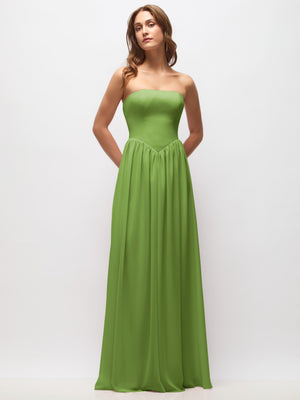 Strapless Basque Drop Waist Chiffon Maxi Dress with Shirred Skirt